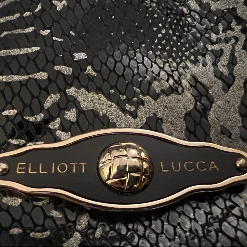Elliott Lucca Black Grey Python Embossed Bag - image 4